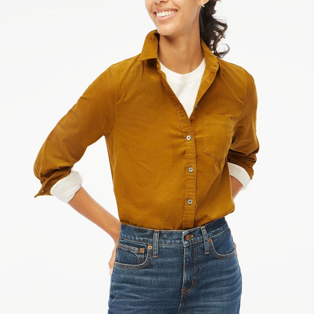 New J Crew Corduroy Shirt-Jacket in Golden Brandy Cotton Women L $90